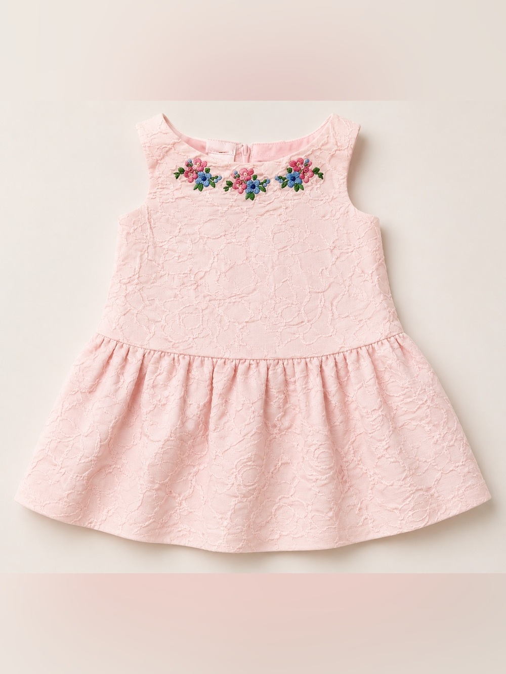 Janie and Jack Baby Girl Pink Embroidered Floral Dress 6-12 Months